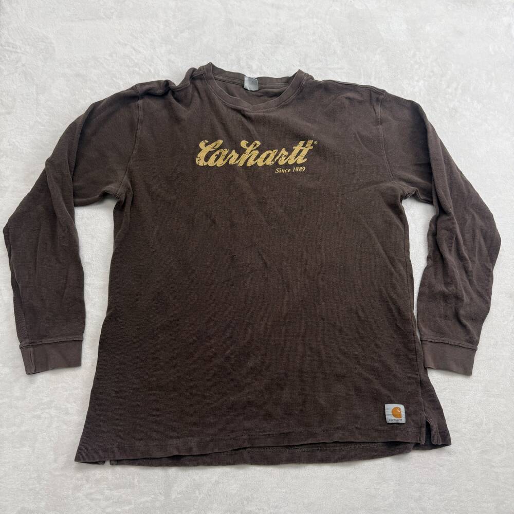 Carhartt Men's Long Sleeve T-Shirt Size XL Brown Thermal Waffle Knit Workwear